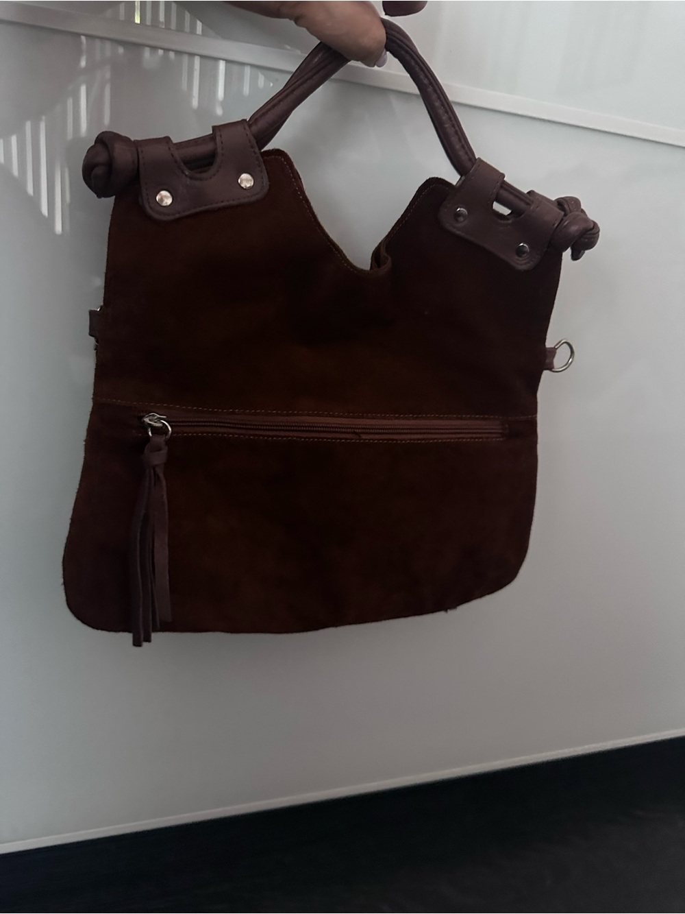 Pietro Alessandro Brown Suede Hobo Shoulder Bag Leather Trim - Picture 2 of 8